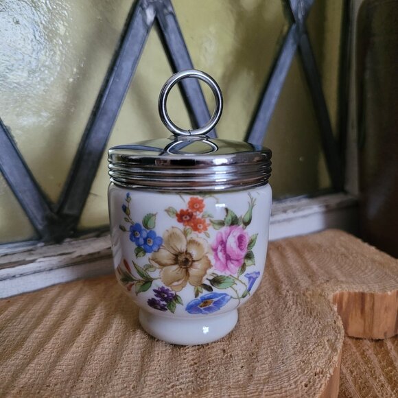 Vintage Porcelain Egg Coddler Royal Worcester Floral Design - Picture 6 of 11